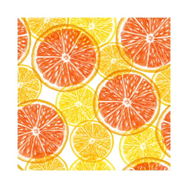 Orange, Grapefruit transparent slices seamless pattern. Summer colorful citrus. Translucent tropical fruits by likapix