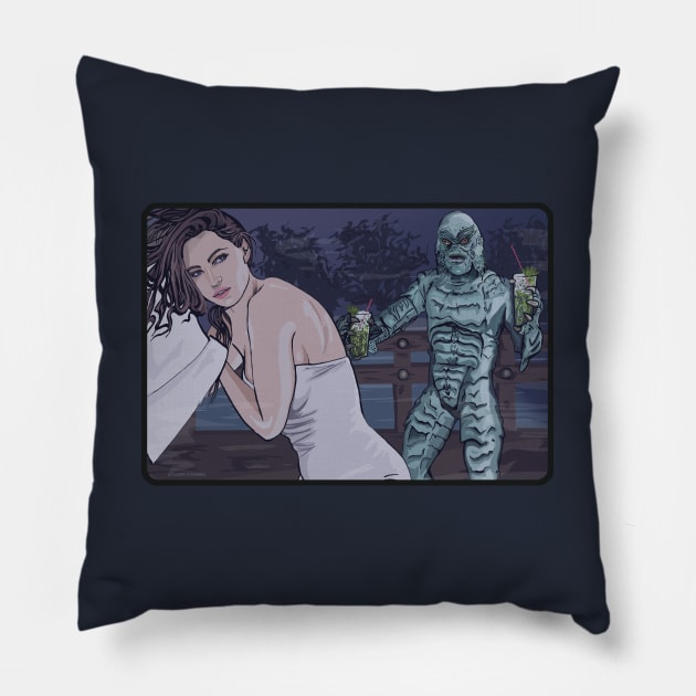 Happy Hour in the Black Lagoon Pillow by FanboyMuseum