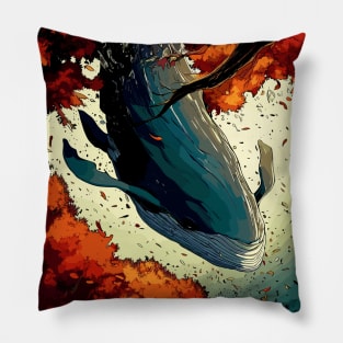 Diving Fantasy Whale in Autumn Forest Pillow