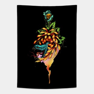 Amazing snake with skull and flowers Tapestry