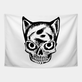 cat skull king pet cemetery classic kitty design evil cute cat happy death Tapestry