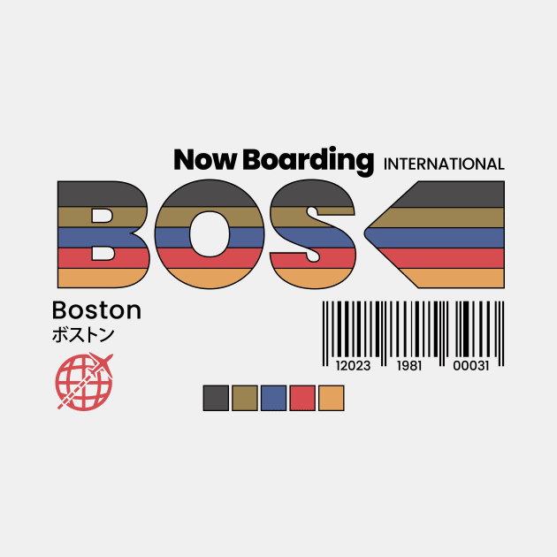 Vintage Boston BOS Airport Label Retro Travel by Now Boarding