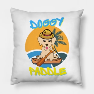 Cute golden retriever doing the doggy paddle on a boat Pillow