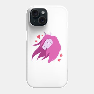 Pink hair lovely hearted unicorn Phone Case