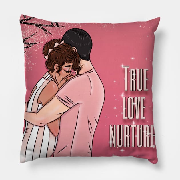 True love nurtures Pillow by Tabitha Illustrations and Graphic designs