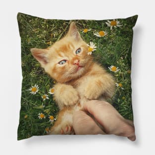 petting an orange kitten Pillow