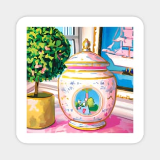 Pink chinoiserie jar in preppy interior Magnet