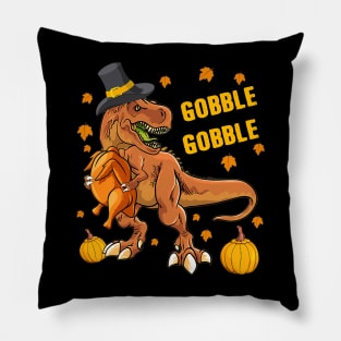 Gobble Dinosaur Wearing Turkey Costume Thanksgiving Pillow