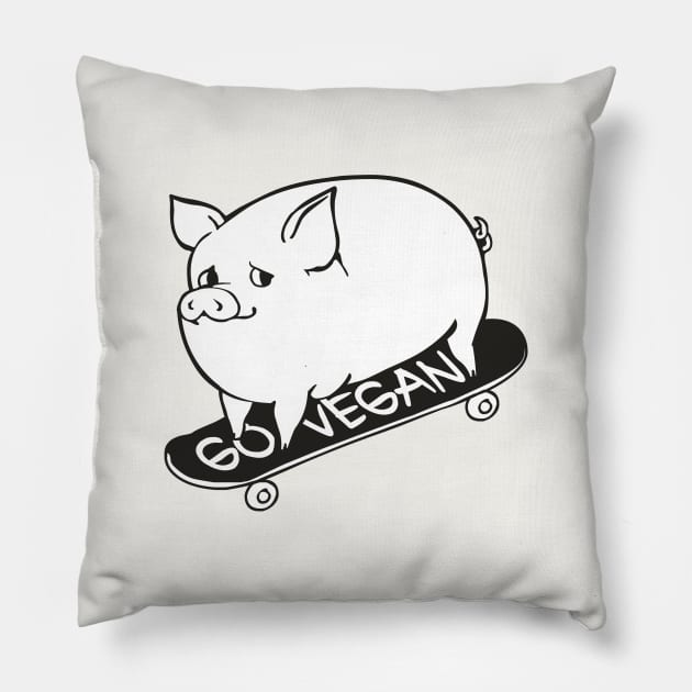 Skateboarding Vegan Pig Pillow by huebucket