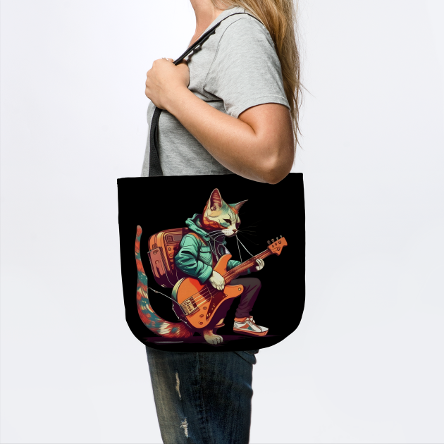 Discover Funny Happy Rock Cat Playing Guitar Guitarist - Cat Guitar - Tote