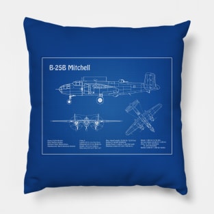 B-25B Mitchell Doolittle - Airplane Blueprint - AD Pillow