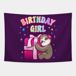 Birthday Girl Cute Gift Sloth Theme Kids Party Tapestry