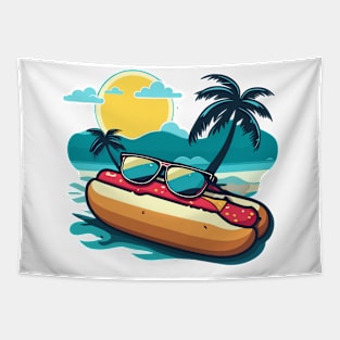 Hotdog at the beach sun, summer design Tapestry