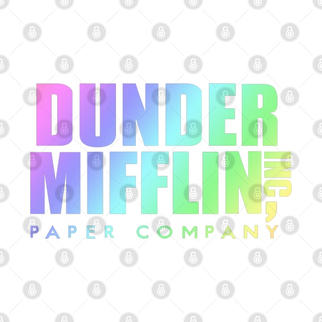 Rainbow Dunder Mifflin Logo from The Office white background by sunnytvart