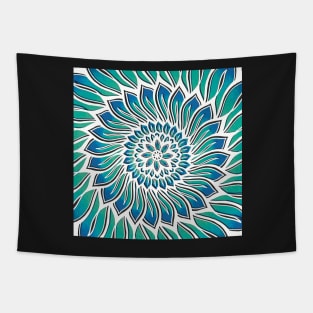 Blue Floral Lagoon Mandala - Intricate Digital Illustration - Colorful Vibrant and Eye-catching Design for printing on t-shirts, wall art, pillows, phone cases, mugs, tote bags, notebooks and more Tapestry