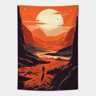 Sci Fi Planet Sunset Scene Anime Art Style Tapestry