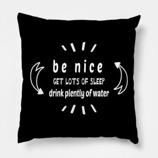 Be Nice Get Lots Of Sleep  Drink Plenty Of Water Pillow