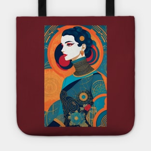 Art Deco Woman White Face with Circles Tote