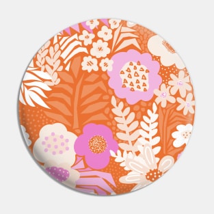 Abstract Vintage Florals Red Pink Orange White Pin