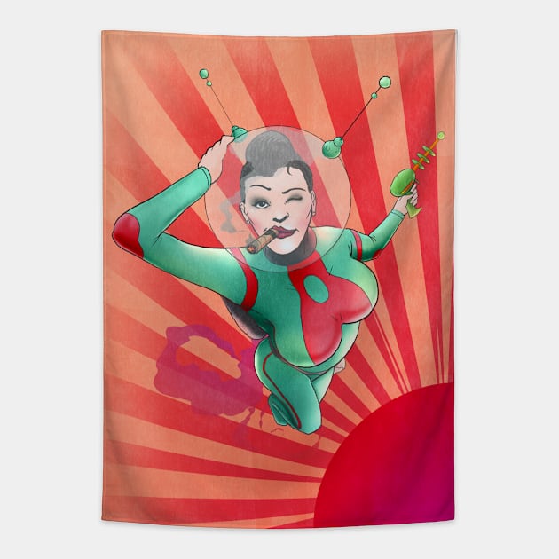 Space Girl Pin Up Tapestry by LiamCallebout