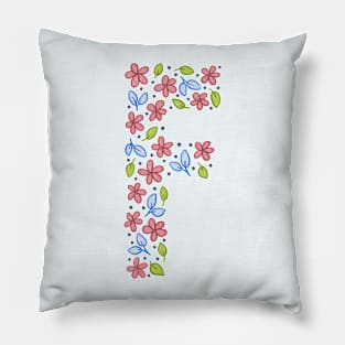 Floral Monogram Letter F - pink and blue Pillow