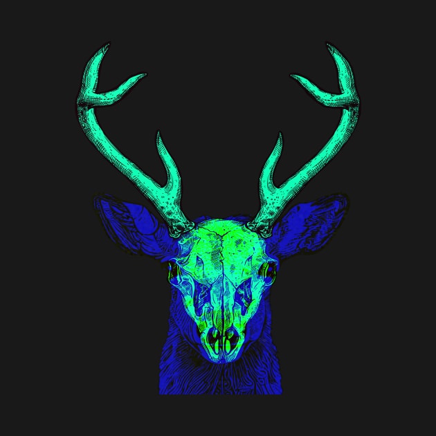 Deer Skull Interactive Green&Blue Filter T-Shirt By Red&Blue by RedAndBlue