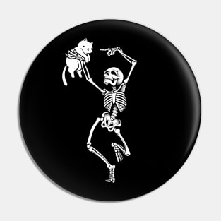 Dancing Skeleton With a Cat Pin