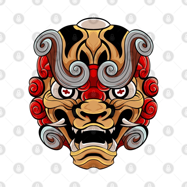 The Furious Japanese Lion - Komainu Vector art illustration by Yabisan_art