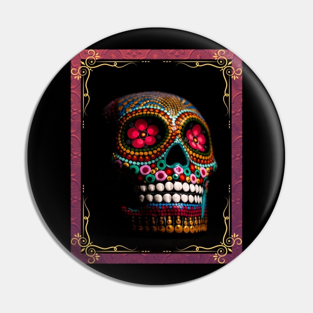 Colorful Day of the Dead Skull Pin by Mazzlo Shop