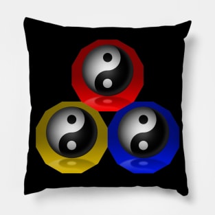 Yin Yang Triangle - Red, Blue and Yellow Pillow