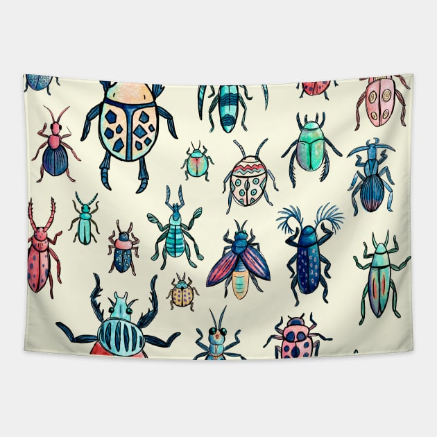 Vintage Watercolor Beetle Species Pattern Tapestry by narwhalwall