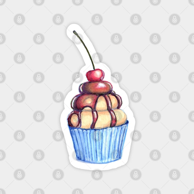 Blue Cupcake Magnet by ReneeDixonArt