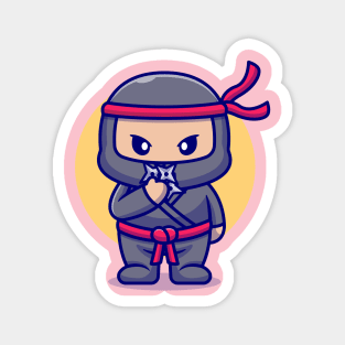 Cute Ninja With Shuriken Cartoon Magnet