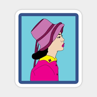 Colorful Retro Woman With Hat Magnet