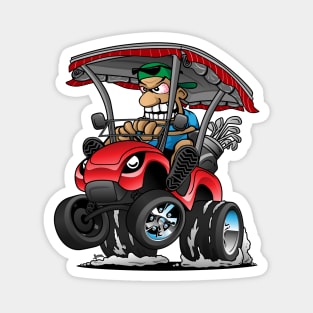 Funny Golf Cart Hotrod Golf Car Popping a Wheelie Cartoon Magnet