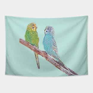 Cute budgies - green and blue Tapestry