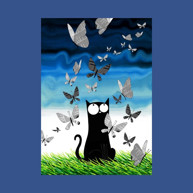 Black Cat and Butterflies by Scratch