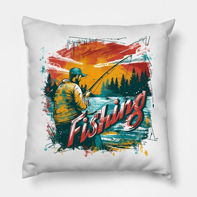 Fishing t-shirt Pillow by GreenMary Design