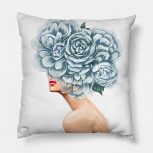 Girl with beautiful flowers instead of a head. Pillow