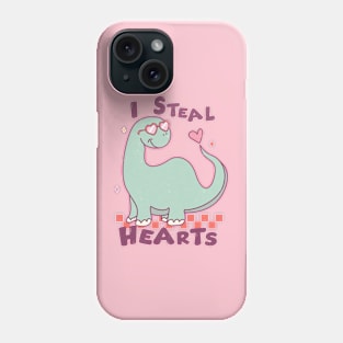 I Steal Hearts Cute Dinosaur With Heart Glasses Valentines Day Phone Case