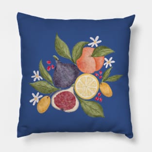 Hand painted watercolor vintage style fruits and leaves arrangement Pillow