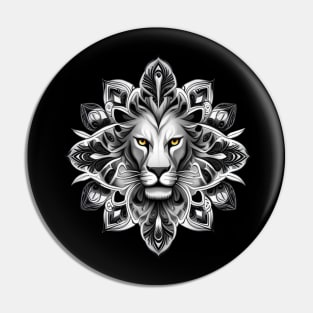 Tattoo Style Lion Head With French Lily Flower Surround Pin