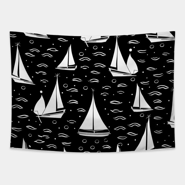 Sailing - Black and White Pattern Tapestry by StudioIris