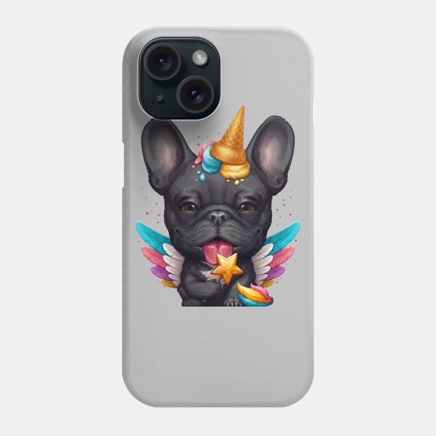 Black French Bulldog Ice Cream Unicorn Phone Case by stonemask