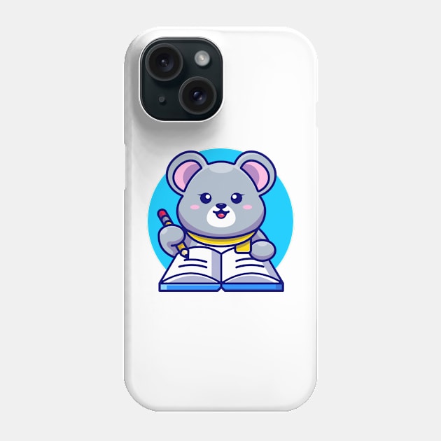 Cute mouse writing on book with pencil cartoon Phone Case by Wawadzgnstuff