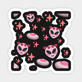 pink alien and ufo pattern in orange Magnet