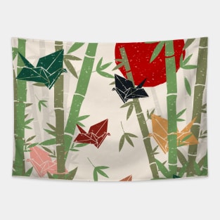 Calming Oriental Bamboo and Origami Tapestry