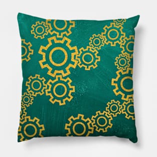 Golden steampunk gears Pillow