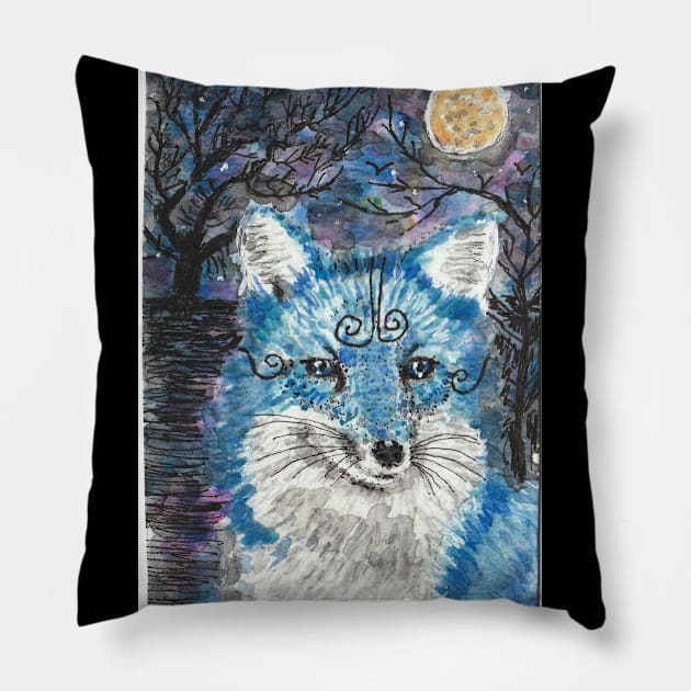 Blue fox  moon Pillow by SamsArtworks