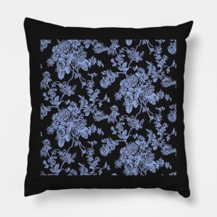 Toile, Cornflower Blue Roses Pattern Pillow